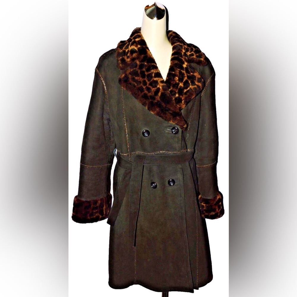 OVIS JINDO FASHION SZ M MEDIUM BLACK SHEARLING SHEEPSKIN LONG COAT JACKET